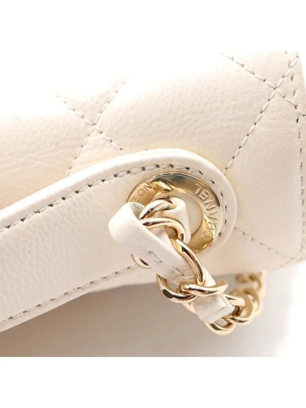 Chanel Quilted Affinity 2-Way Chain Shoulder Bag White Caviar Leather Gold